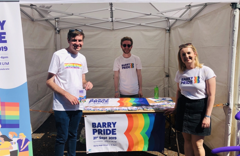 Cllr Leighton Rowlands at the Barry pride stall 