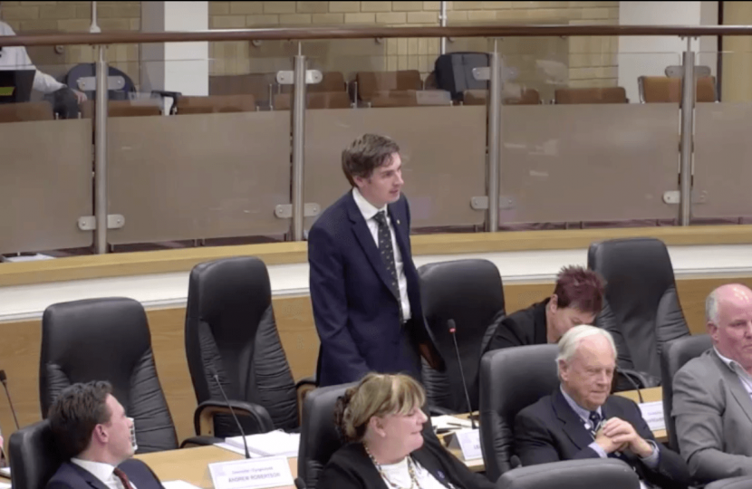 Cllr Leighton Rowlands at full council 
