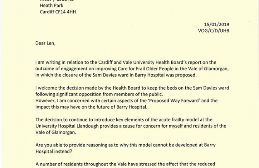 Letter to Health Board