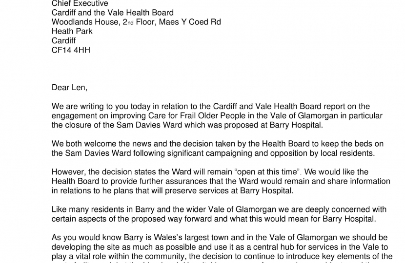 Letter to the Health Board 